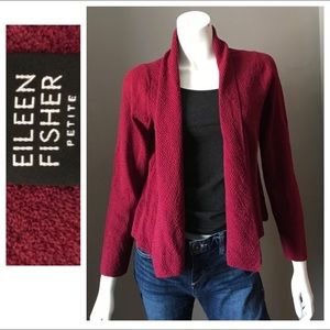 EILEEN FISHER PETITE DARK RED WOOL CARDIGAN SZ PS